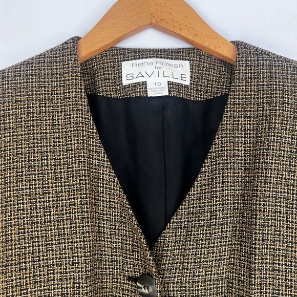 Rena Rowan for Saville Brown Tweed Single Breasted 3 Button Long Blazer Size 10 - Picture 3 of 13